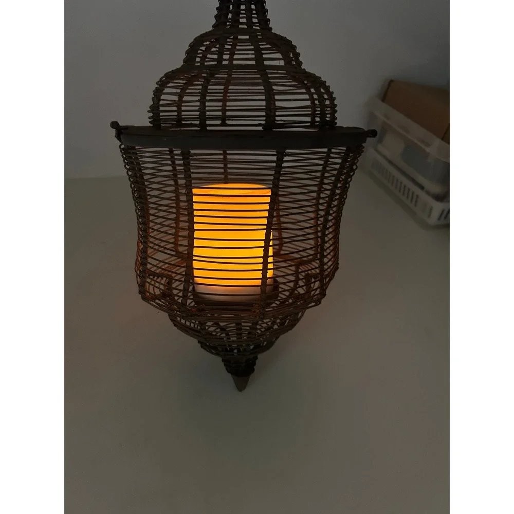 Rustic Metal Wire Hanging Lantern Cage Dark Bronze Boho Farmhouse Decor cealing